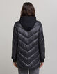 Women’s long light padded jacket+sweatshirt fabric hood-4