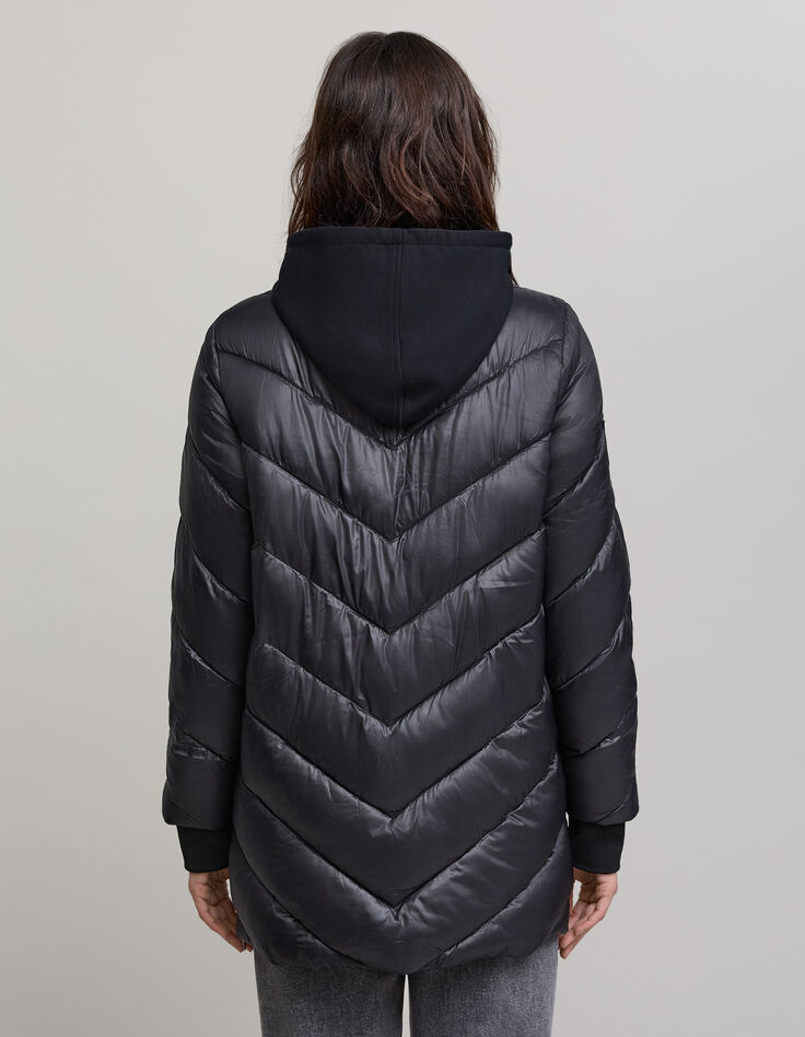 Women’s long light padded jacket+sweatshirt fabric hood-4