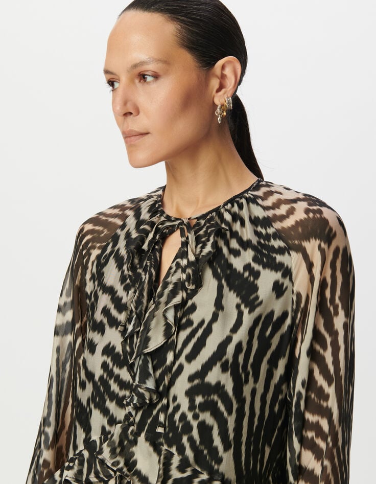 Lange zwarte jurk zebraprint Dames-4