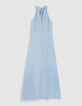 Robe longue sans manches bleu ciel satin&eacute;e Femme-7