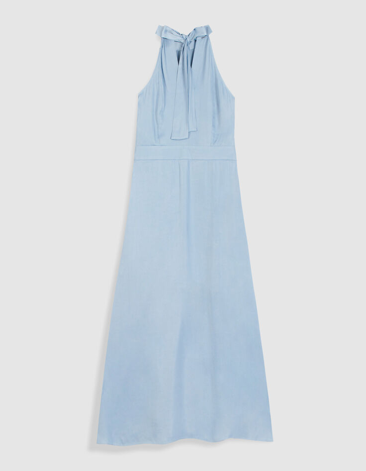Robe longue sans manches bleu ciel satin&eacute;e Femme-7