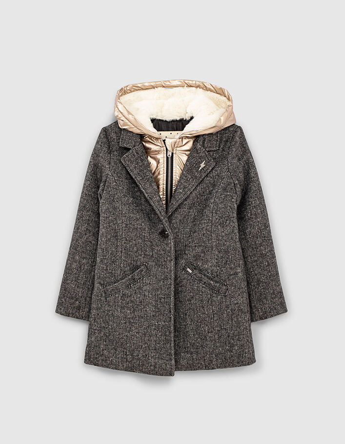 Girls’ charcoal grey coat with detachable facing - IKKS
