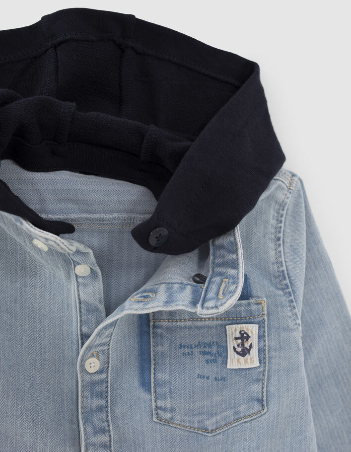 Boys’ blue denim shirt with detachable hood - IKKS