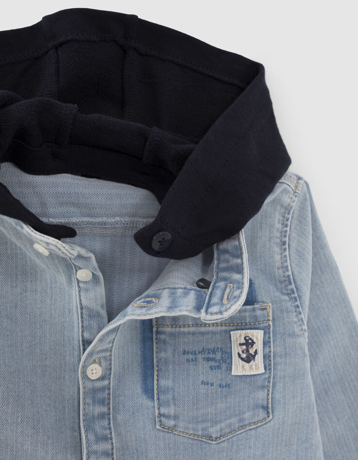 Blauw jeanshemd afneembare kap jongens-7