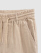 Beige Jungenbermudas, Biobaumwolle, Streifenmotiv-6