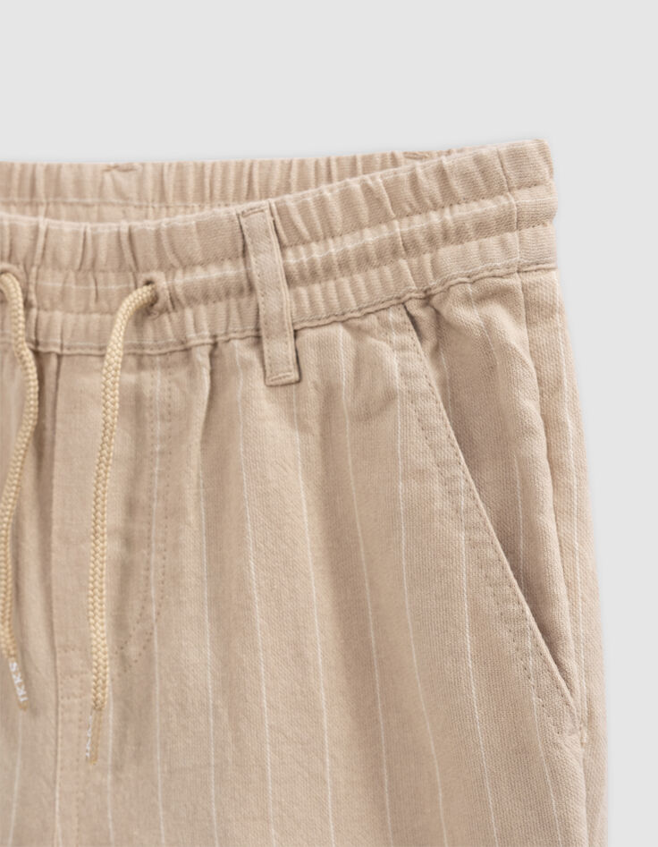 Beige Jungenbermudas, Biobaumwolle, Streifenmotiv-6