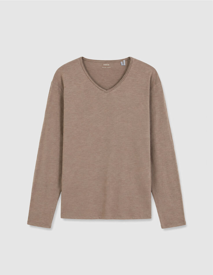 T-shirt beige manches longues Homme-5