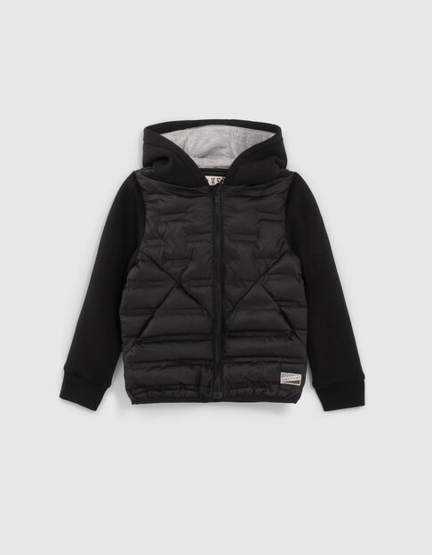 Boys' black mixed-fabric quilted body padded jacket