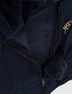 Blaue M&auml;dchensweatjacke mit Kapuze und Streifen-4