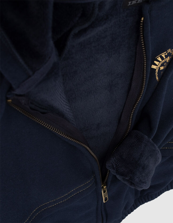 Blaue M&auml;dchensweatjacke mit Kapuze und Streifen-4