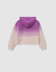 Sweat à capuche violet effet deep dye à message fille-5