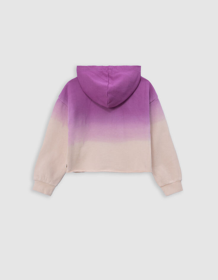 Sweat à capuche violet effet deep dye à message fille-5