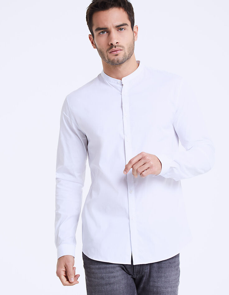 Chemise slim blanche à col Mao homme-1