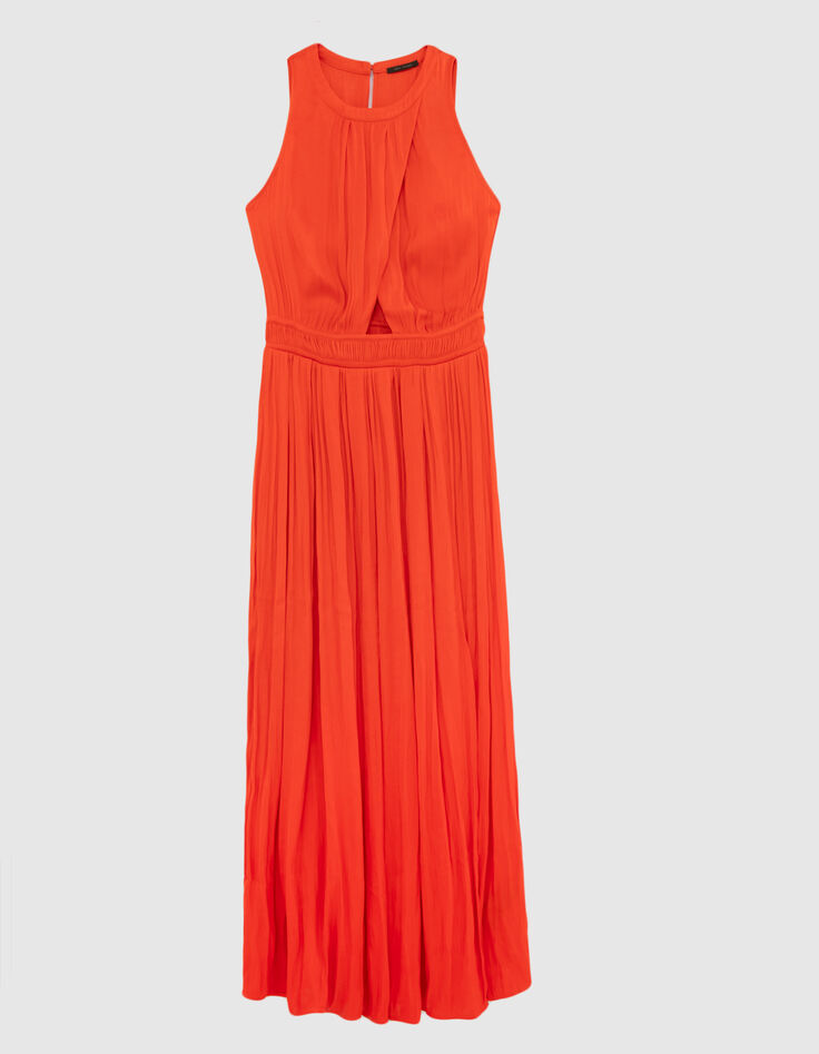 Lange oranje jurk met asymmetrische bovenkant Dames-5