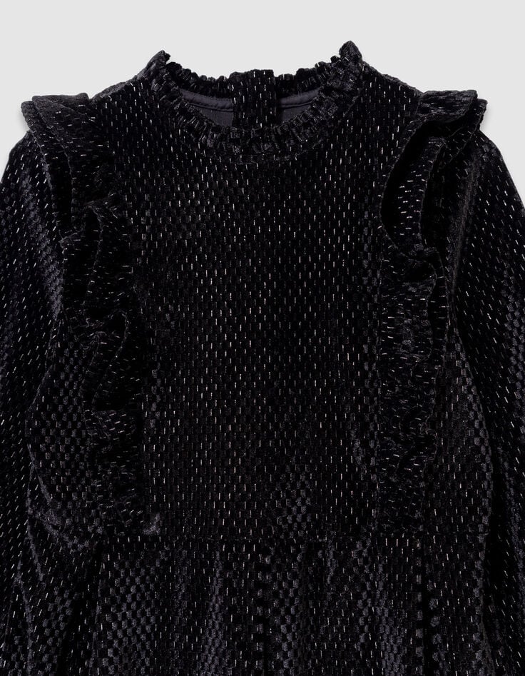 Schwarzes Kleid aus Velours mit Rüschendetails, Mädchen-3 Schwarzes Kleid aus Velours mit Rüschendetails, Mädchen-3