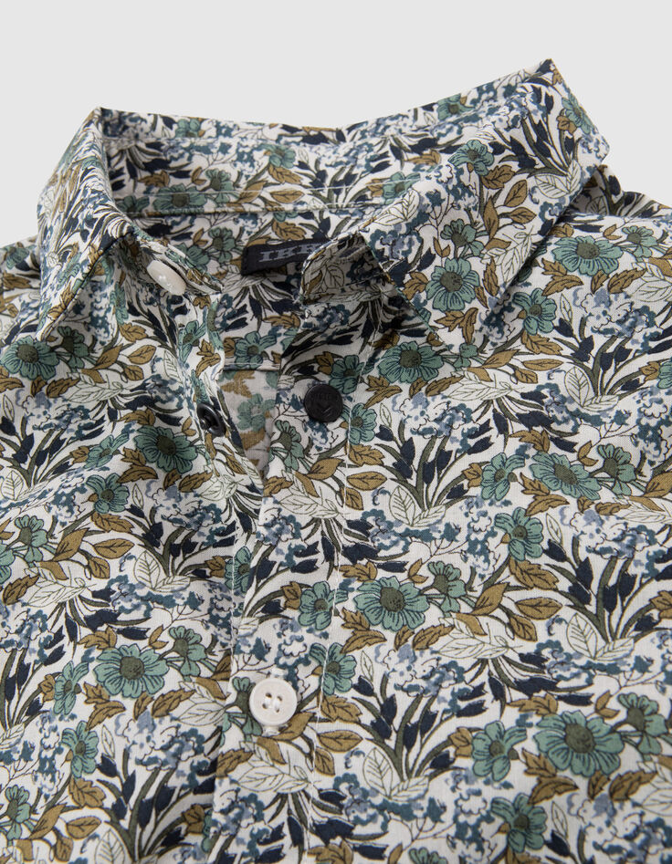 Chemise kaki imprimé fleurs vertes garçon-5