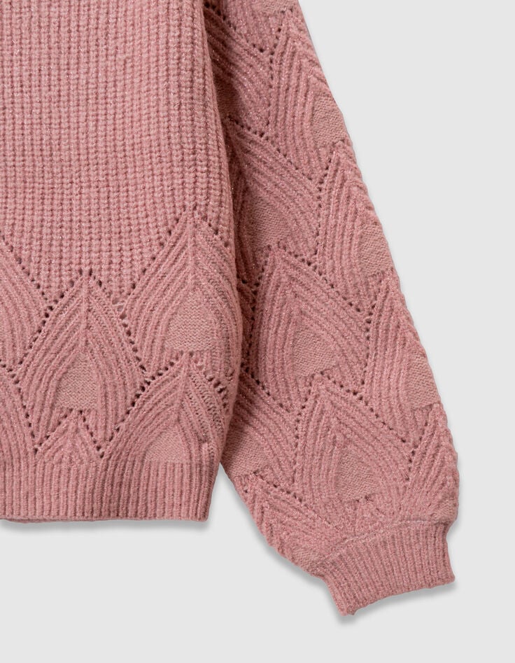 Girls’ pink knit sweater with jacquard sleeves-6 Girls’ pink knit sweater with jacquard sleeves-6