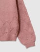 Girls’ pink knit sweater with jacquard sleeves-6 Girls’ pink knit sweater with jacquard sleeves-6