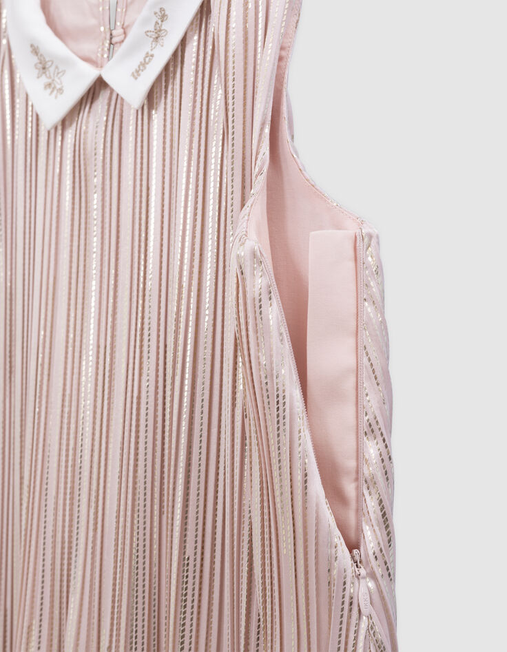 Robe plissée rose rayures dorée col contrasté fille-3