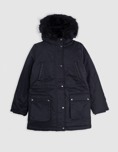 Schwarzer Kapuzenparka für Mädchen - IKKS