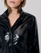 Kurze, schwarze Damenjacke in Vinyl-Optik-4