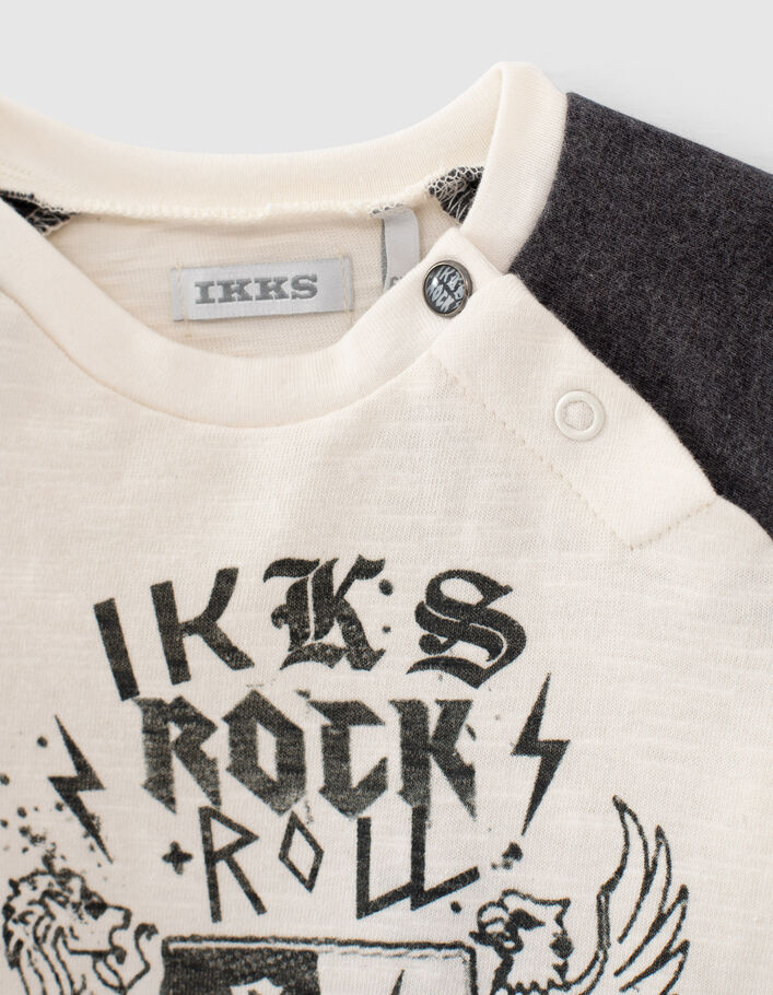 Ecru T-shirt biokatoen opdruk blazoen babyjongens  - IKKS