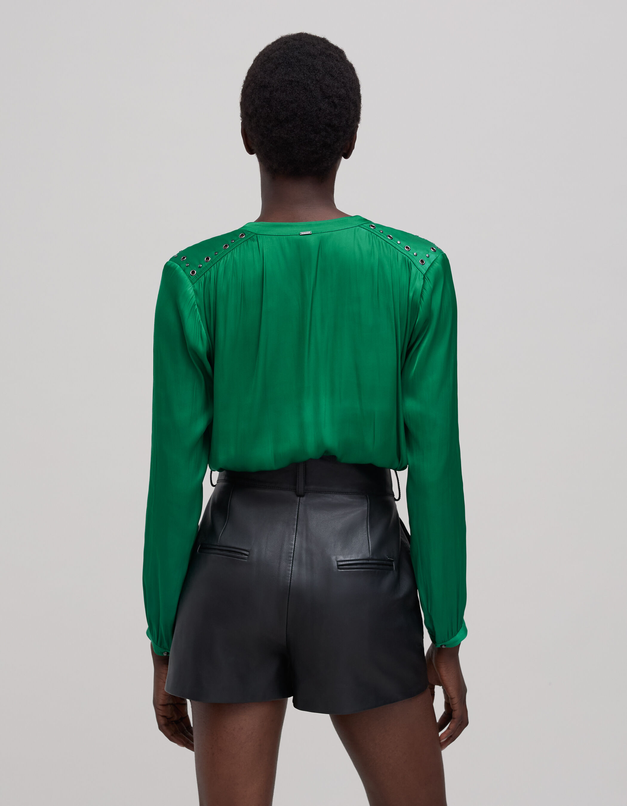 Woman s green crumpled recycled blouse with decoration IKKS