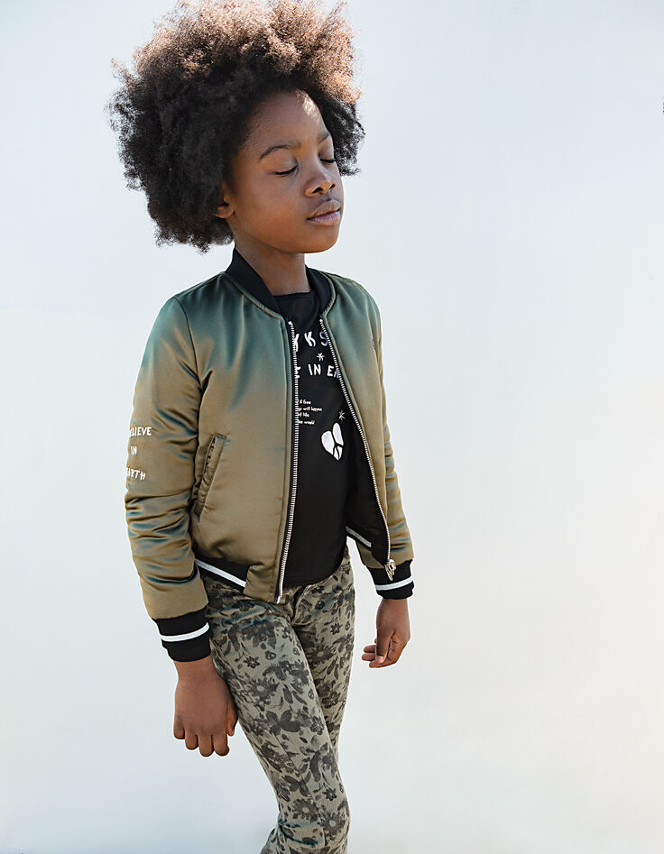 Bomber reversible caqui bordado espalda y negro niña-1