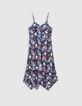 Damenkleid aus recyceltem Marineblau mit Batik-Blumenmuster-5