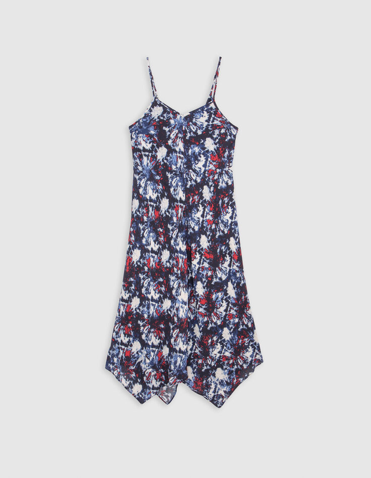 Damenkleid aus recyceltem Marineblau mit Batik-Blumenmuster-5