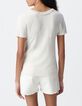 Tee-shirt blanc tressage encolure V Femme-3