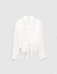 Women’s off-white satin-look shirt to tie in front-5
