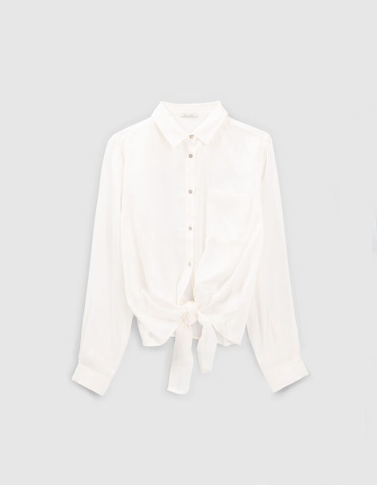 Women’s off-white satin-look shirt to tie in front-5