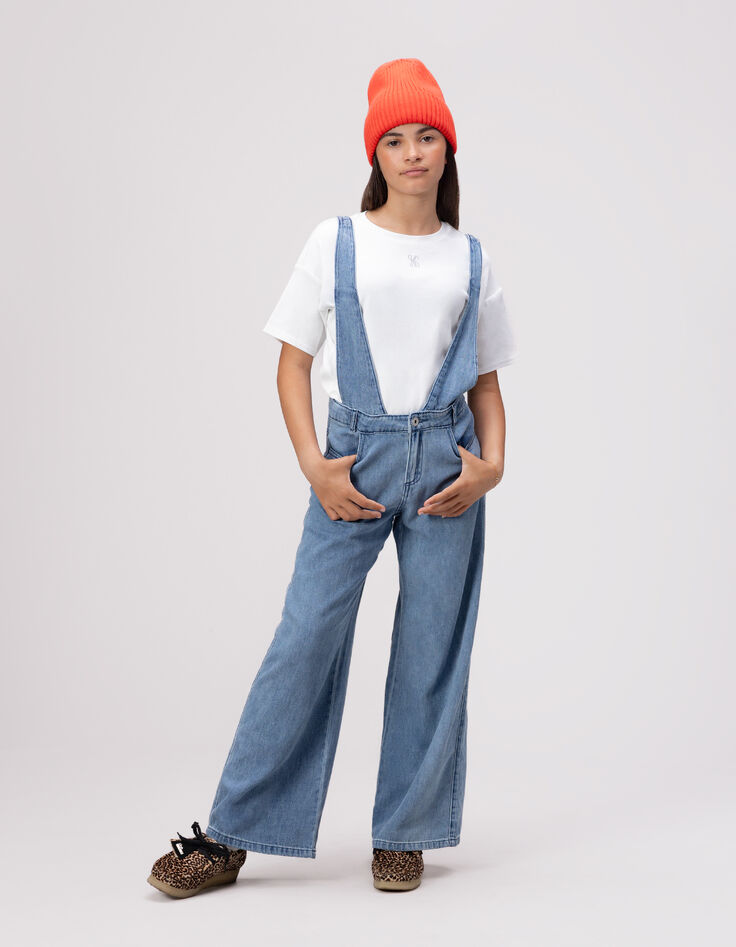 Conjunto mono azul camiseta blanca niña-2