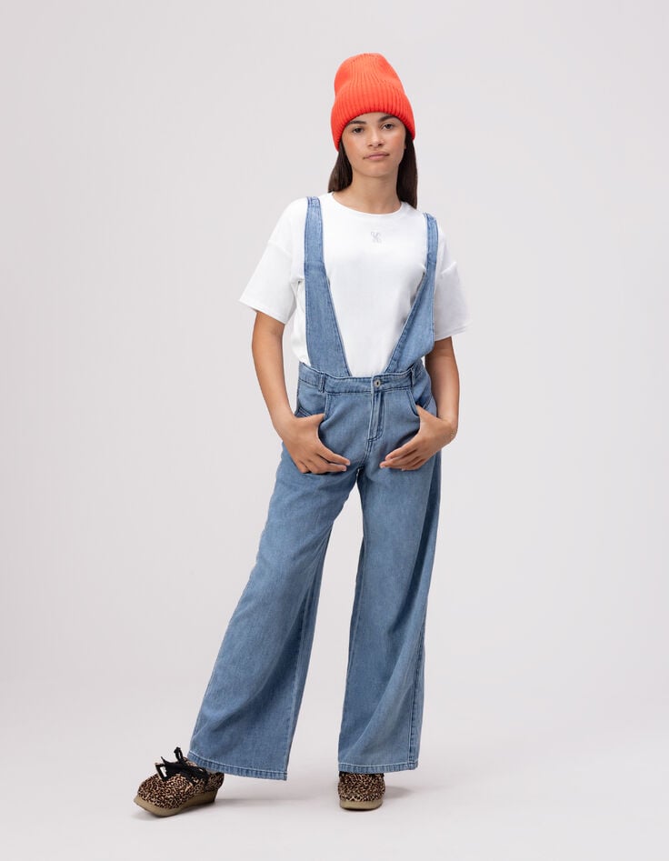 Conjunto mono azul camiseta blanca niña-2 Conjunto mono azul camiseta blanca niña-2