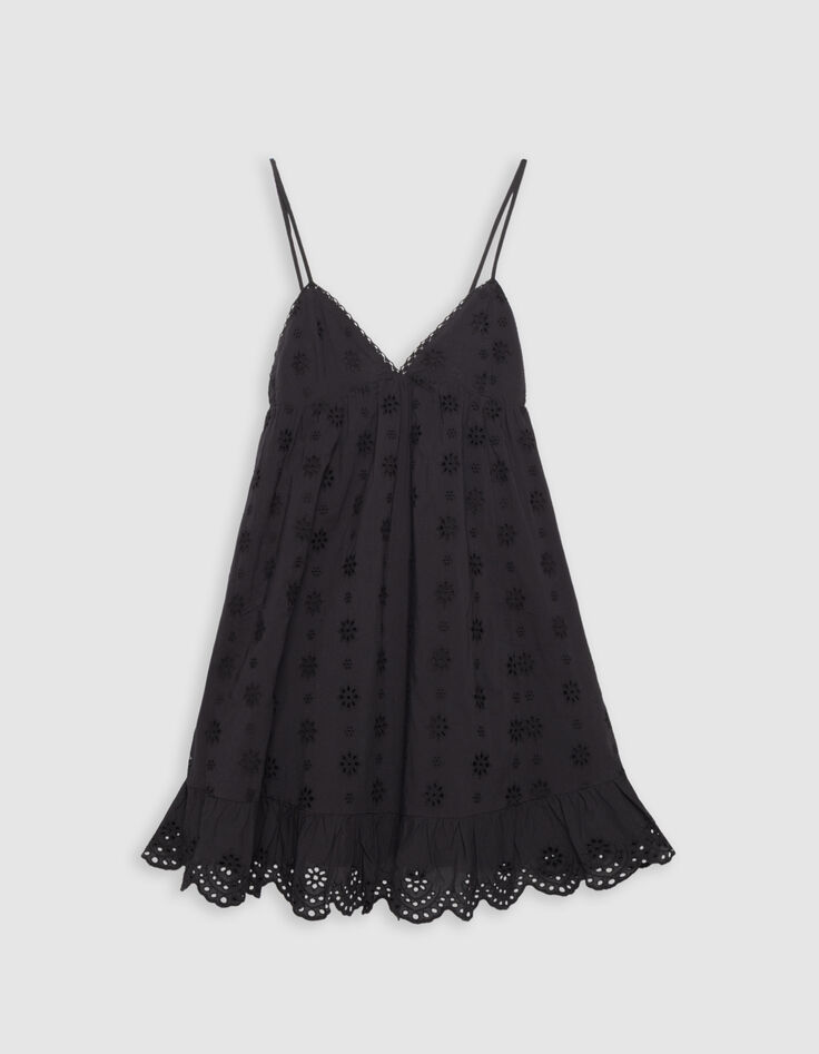 Robe fines bretelles noire broderie anglaise Femme-1