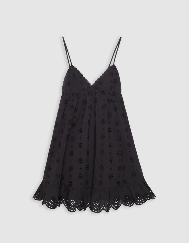 Robe fines bretelles noire broderie anglaise Femme-1 Robe fines bretelles noire broderie anglaise Femme-1