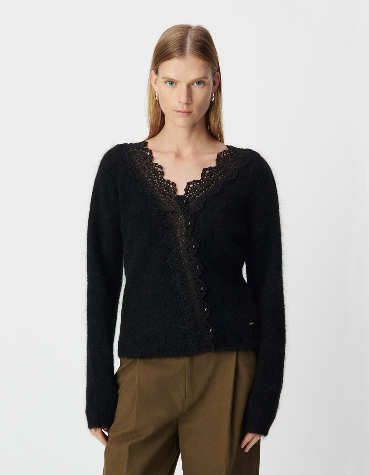 Women's black lace knit front/back reversible sweater IKKS