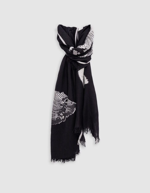 Zwarte jacquard sjaal met doodshoofd en gekruiste botten - IKKS