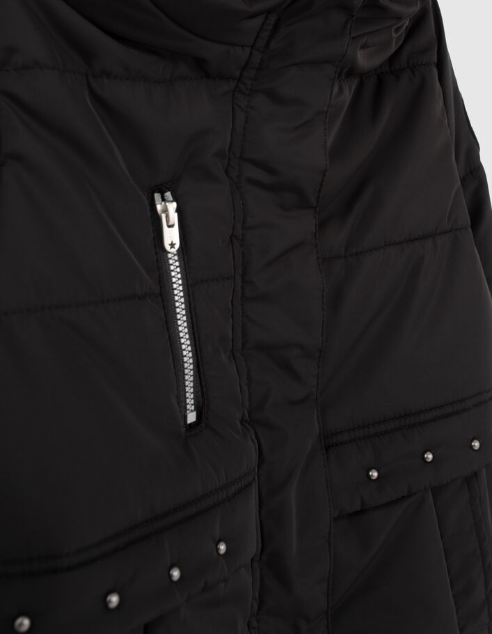 Girls’ black fur-lined hooded long padded jacket - IKKS