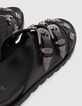 Mules noires triple bride western rock Femme-4