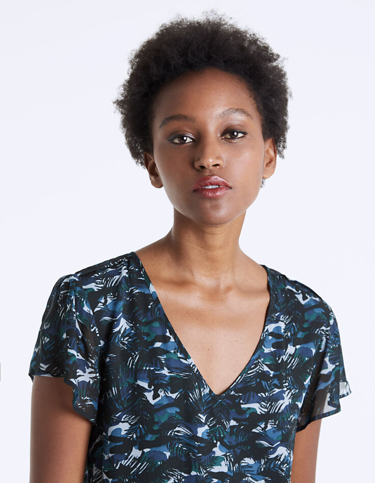 Robe droite manches courtes voile imprimé jungle-4