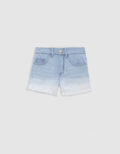 Short en jean bleu Waterless effet deep dye et clous fille - IKKS