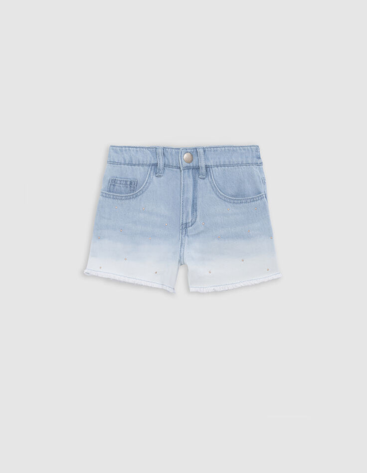 Waterless blue denim shorts with deep dye effect for girl-4