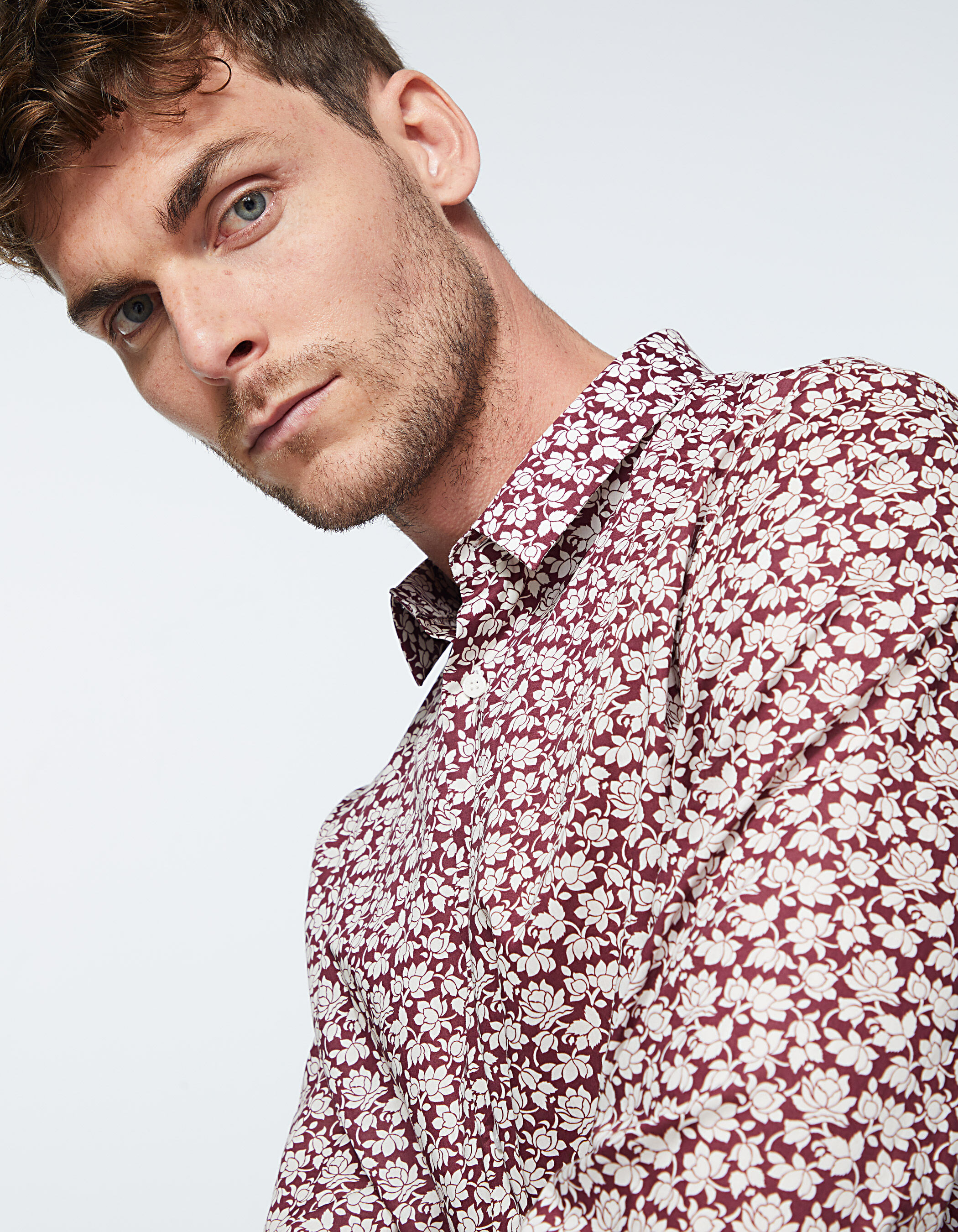 Men's burgundy Liberty Lotus fabric SLIM shirt