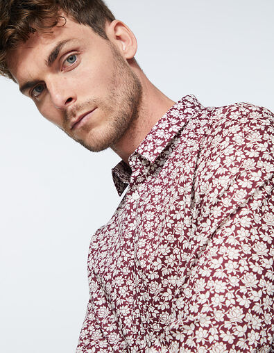 Men’s burgundy Liberty Lotus fabric SLIM shirt - IKKS