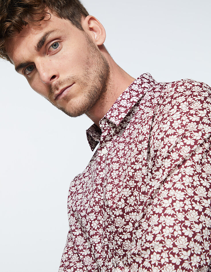 Men’s burgundy Liberty Lotus fabric SLIM shirt-1