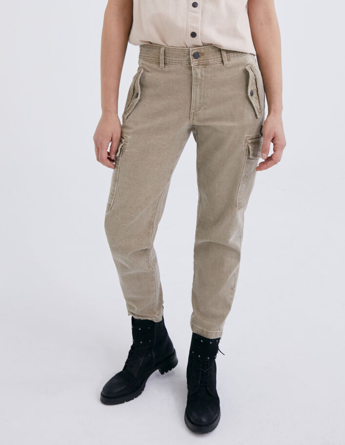 Pantalón battle cropped Denim caqui claro mujer