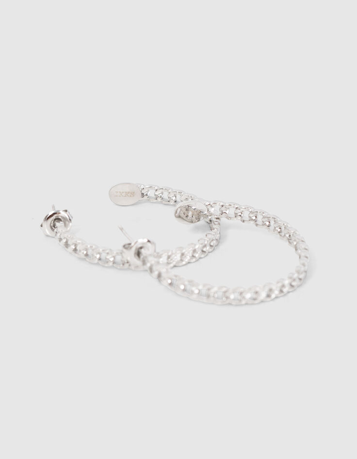 Boucles d'oreille créoles argenté maille gourmette femme-3 Boucles d'oreille créoles argenté maille gourmette femme-3