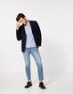 Camisa SLIM azul grisáceo con banda blanca en tira Hombre-6